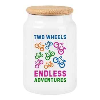 Bike - Cookie Jar with Wooden Lid - white - Front