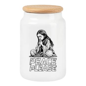 Peace Please - Beten für Frieden - Keksdose mit Holzdeckel - Weiß - Vorne