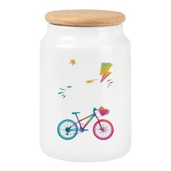 Fahrrad Motivierendes Zitat Design - Keksdose mit Holzdeckel - Weiß - Vorne