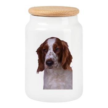 Welsh Springer Spaniel - Cookie Jar with Wooden Lid - white - Front
