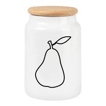 Silhouette Birne Pear Outline - Keksdose mit Holzdeckel - Weiß - Vorne