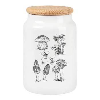 Champignons - Boîte à biscuits avec couvercle en bois - blanc - Devant