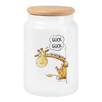 Look Look Giraffe I Wildlife Animal Motif - Cookie Jar with Wooden Lid - white - Front