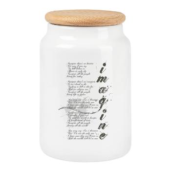 imagine - graphic peace sign and lyrics - Cookie Jar with Wooden Lid - white - Front