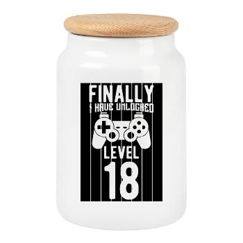 Gamer 18th Birthday - Cookie Jar with Wooden Lid - white - Front