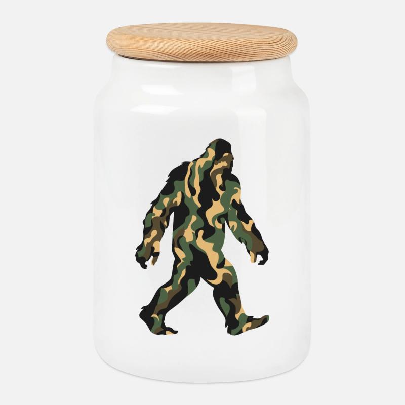 Camouflage Sasquatch Schritt - Keksdose mit Holzdeckel - Weiß