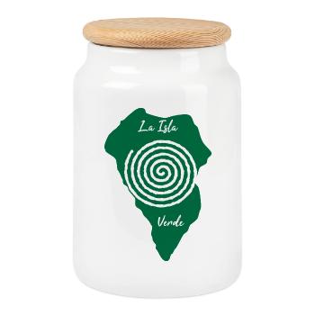 La Isla Verde La Palma Outline Spiral Drawing - Cookie Jar with Wooden Lid - white - Front