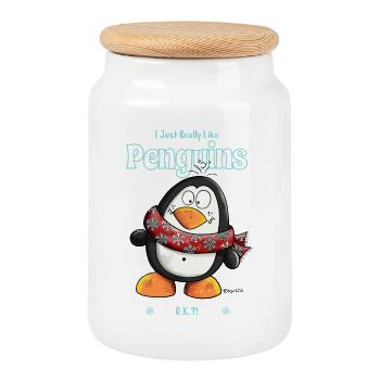 I Just Really Like Penguins Penguin Spruch - Cookie Jar with Wooden Lid - white - Front