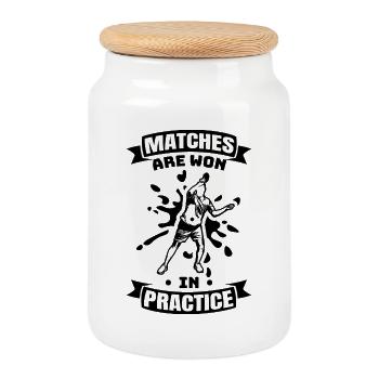 Matches Are Won In Practice - Keksdose mit Holzdeckel - Weiß - Vorne