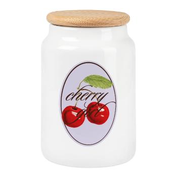 Cherry Girl Vintage Look - Cookie Jar with Wooden Lid - white - Front