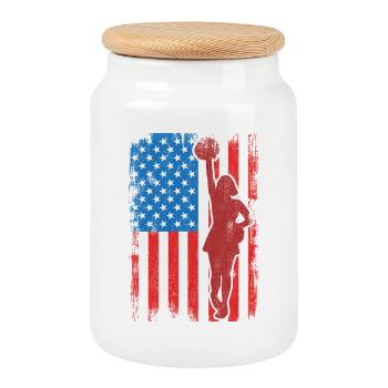 Pom-pom girl patriotique des États-Unis - Boîte à biscuits avec couvercle en bois - blanc - Devant