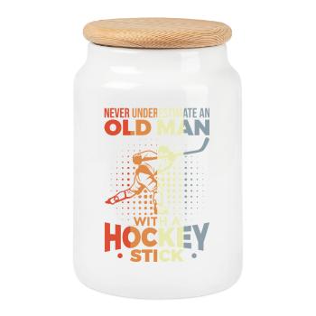 Unterschätze nie alte Eishockeyspieler - Keksdose mit Holzdeckel - Weiß - Vorne