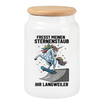 Skateboard Unicorn - Cookie Jar with Wooden Lid - white - Front