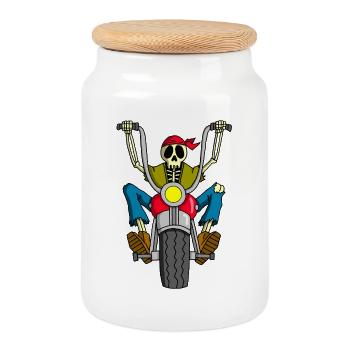 Motard squelette - Boîte à biscuits avec couvercle en bois - blanc - Devant