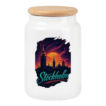 Stockholm most beautiful capital Sweden Gift - Cookie Jar with Wooden Lid - white - Front