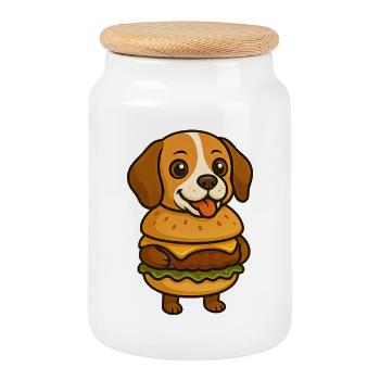 Drôle de beagle avec burger drôle d’animal mythique - Boîte à biscuits avec couvercle en bois - blanc - Devant