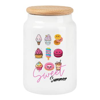 Sweet Happiness Makers – Cute Dessert Illustrations - Cookie Jar with Wooden Lid - white - Front