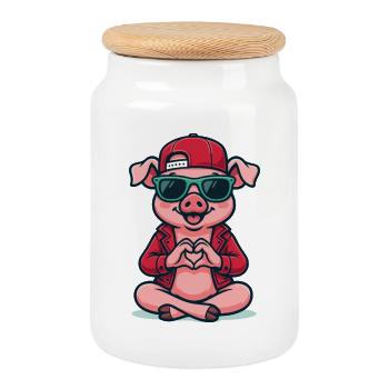 Vibrations d’amour de cochon - Boîte à biscuits avec couvercle en bois - blanc - Devant