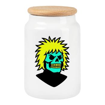 Skullman avec une coiffure cool - Boîte à biscuits avec couvercle en bois - blanc - Devant