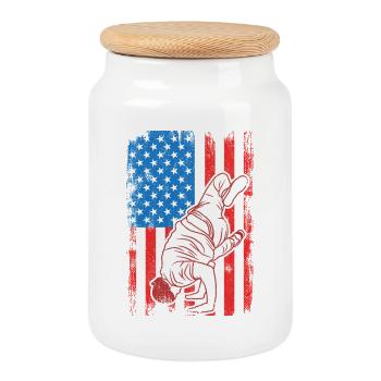 4th of July USA Breakdance - Cookie Jar with Wooden Lid - white - Front