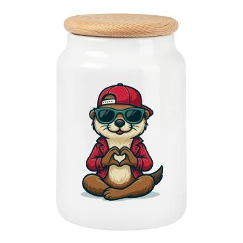 Otterly in Love - Cookie Jar with Wooden Lid - white - Front
