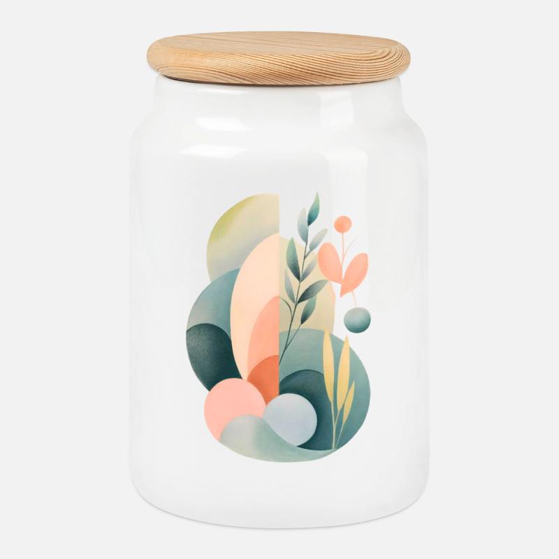 Pastel Abstract Flora Composition - Cookie Jar with Wooden Lid - white