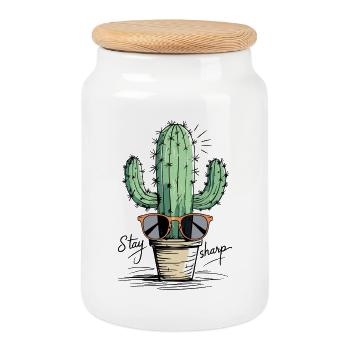 Cactus Sunglasses Design - Cookie Jar with Wooden Lid - white - Front