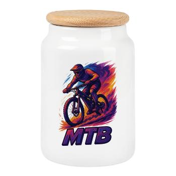 VTT VTT VTT Cadeau VTT - Boîte à biscuits avec couvercle en bois - blanc - Devant
