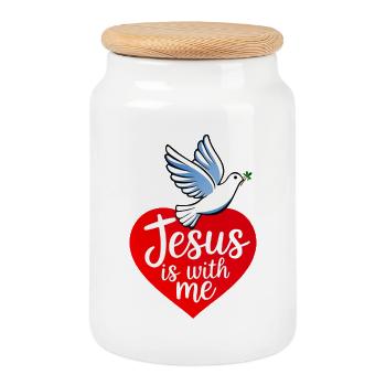Jésus est avec moi taube - Boîte à biscuits avec couvercle en bois - blanc - Devant