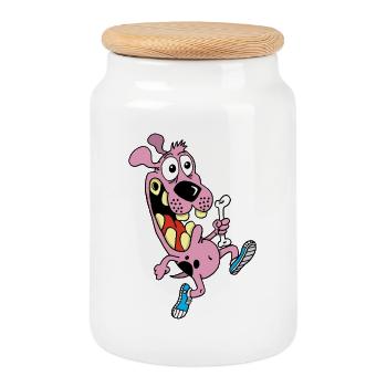 Relay race for a pink dog - Cookie Jar with Wooden Lid - white - Front