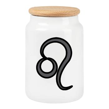 Leo Zodiac Sign Symbol Black & Gray - Cookie Jar with Wooden Lid - white - Front
