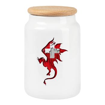 Drapeau de la Suisse - Suisse - Dragon Silhouette - Boîte à biscuits avec couvercle en bois - blanc - Devant