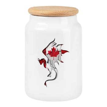 Flag of Canada - Canada - Dragon Silhouette - Cookie Jar with Wooden Lid - white - Front