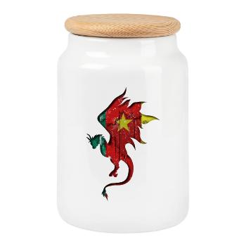 Flag of Cameroon - Cameroon - Dragon Silhouette - Cookie Jar with Wooden Lid - white - Front