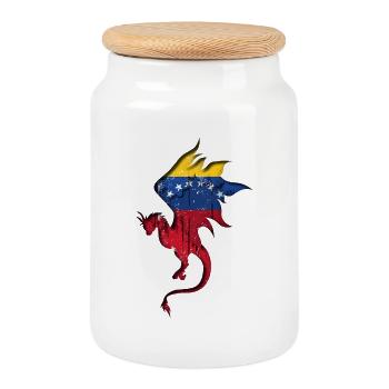 Flagge von Venezuela - Venezuela - Drache - Keksdose mit Holzdeckel - Weiß - Vorne