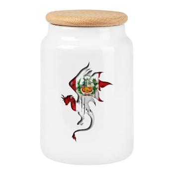 Flag of Peru - Peru - Dragon Silhouette - Cookie Jar with Wooden Lid - white - Front