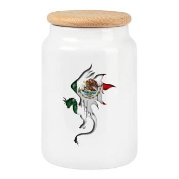Flag of Mexico - Mexico - Dragon Silhouette - Cookie Jar with Wooden Lid - white - Front
