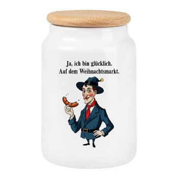 Heureux au marché de Noël - Boîte à biscuits avec couvercle en bois - blanc - Devant