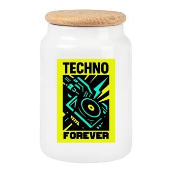 Techno Forever - Cookie Jar with Wooden Lid - white - Front