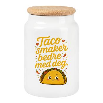 Humorous Taco Dog Drawing With Warm Color Palette - Cookie Jar with Wooden Lid - white - Front