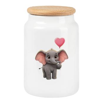 Un mignon bébé éléphant avec un ballon en forme de cœur - Boîte à biscuits avec couvercle en bois - blanc - Devant