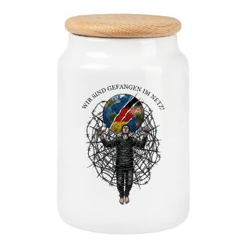 World in a crack with cobweb and man - Cookie Jar with Wooden Lid - white - Front