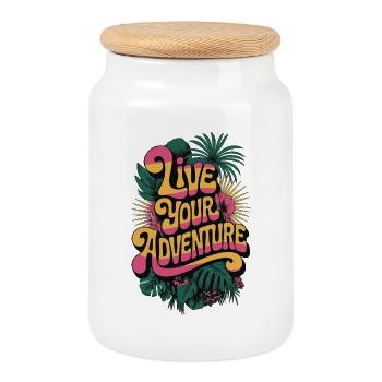 Randonnée - Vivez votre aventure - Boîte à biscuits avec couvercle en bois - blanc - Devant