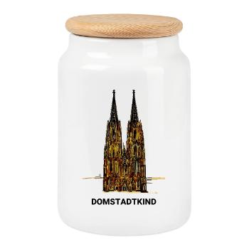 Kölner Dom - Domstadtkind - Keksdose mit Holzdeckel - Weiß - Vorne