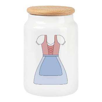 Traditionelles bayerisches Dirndl Design - Keksdose mit Holzdeckel - Weiß - Vorne