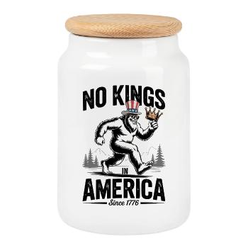 No Kings in America Patriotic Bigfoot - Cookie Jar with Wooden Lid - white - Front