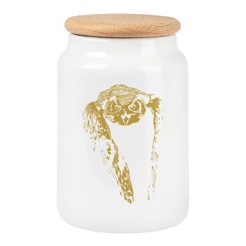 Illustration hibou calligraphie moderne - Boîte à biscuits avec couvercle en bois - blanc - Devant