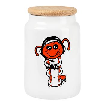 Gamer Caterpillar Nerd Gaming Controller Console Game - Cookie Jar with Wooden Lid - white - Front