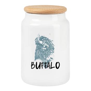 Portrait de bison d'amérique - Boîte à biscuits avec couvercle en bois - blanc - Devant