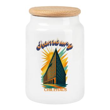 Chemise rétro vintage Hamburg Chilehaus - Boîte à biscuits avec couvercle en bois - blanc - Devant